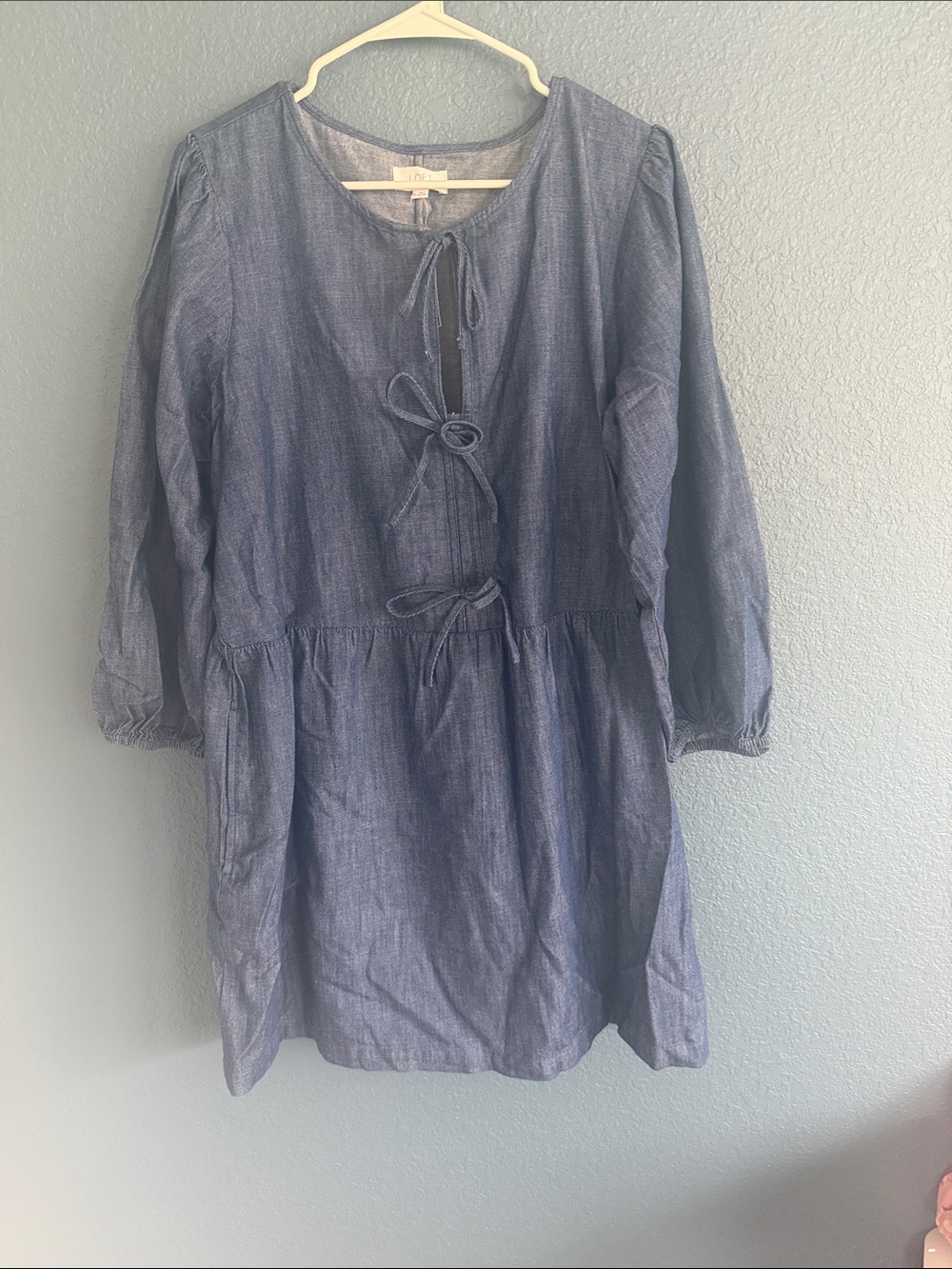 Loft Women’s Blue Tie-Front Denim Dress